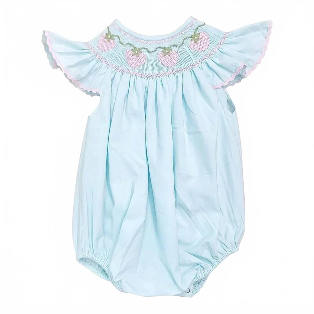 NEW SWEET DREAMS girls strawberry vine smocked bubble in mint
